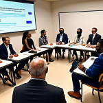 **

A diverse group of people actively participating in a DAO governance discussion, visualized as a modern digital town hall. Emphasis on transparency, accessibility, and community involvement. Consider incorporating blockchain elements subtly in the background. The style should be vibrant and hopeful, representing the future of decentralized governance.

**